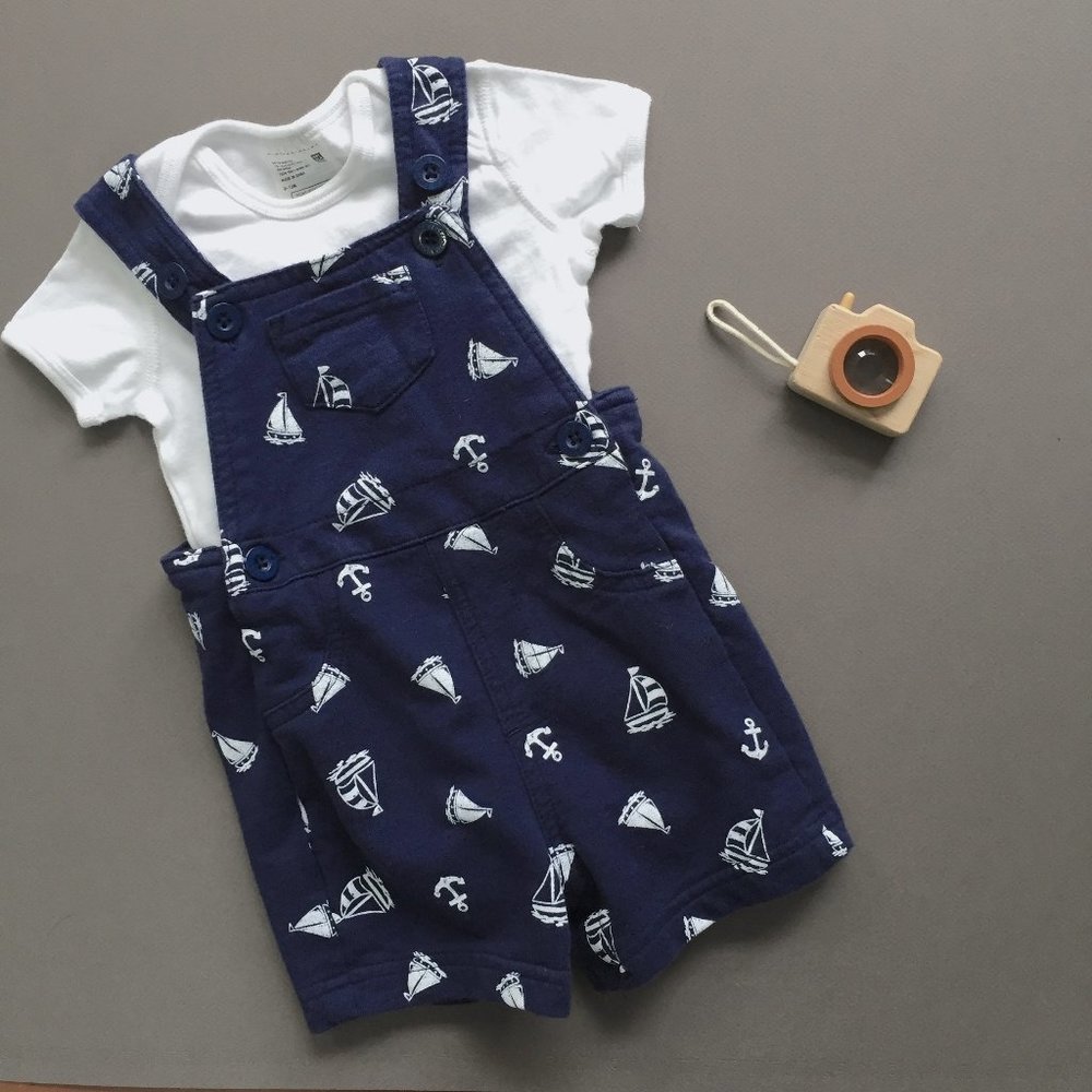 Little Me 9m Navy Nautical Shortalls / Overalls